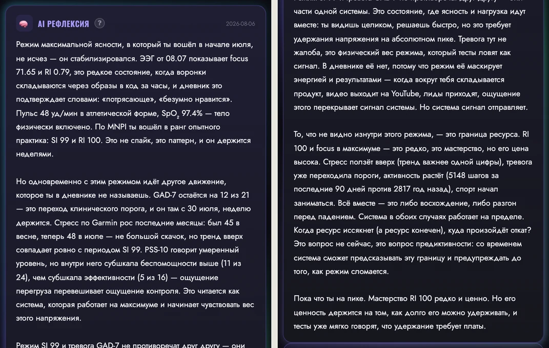 Виджет AI-рефлексии: ЭЭГ, дневник и шкалы в одном тексте