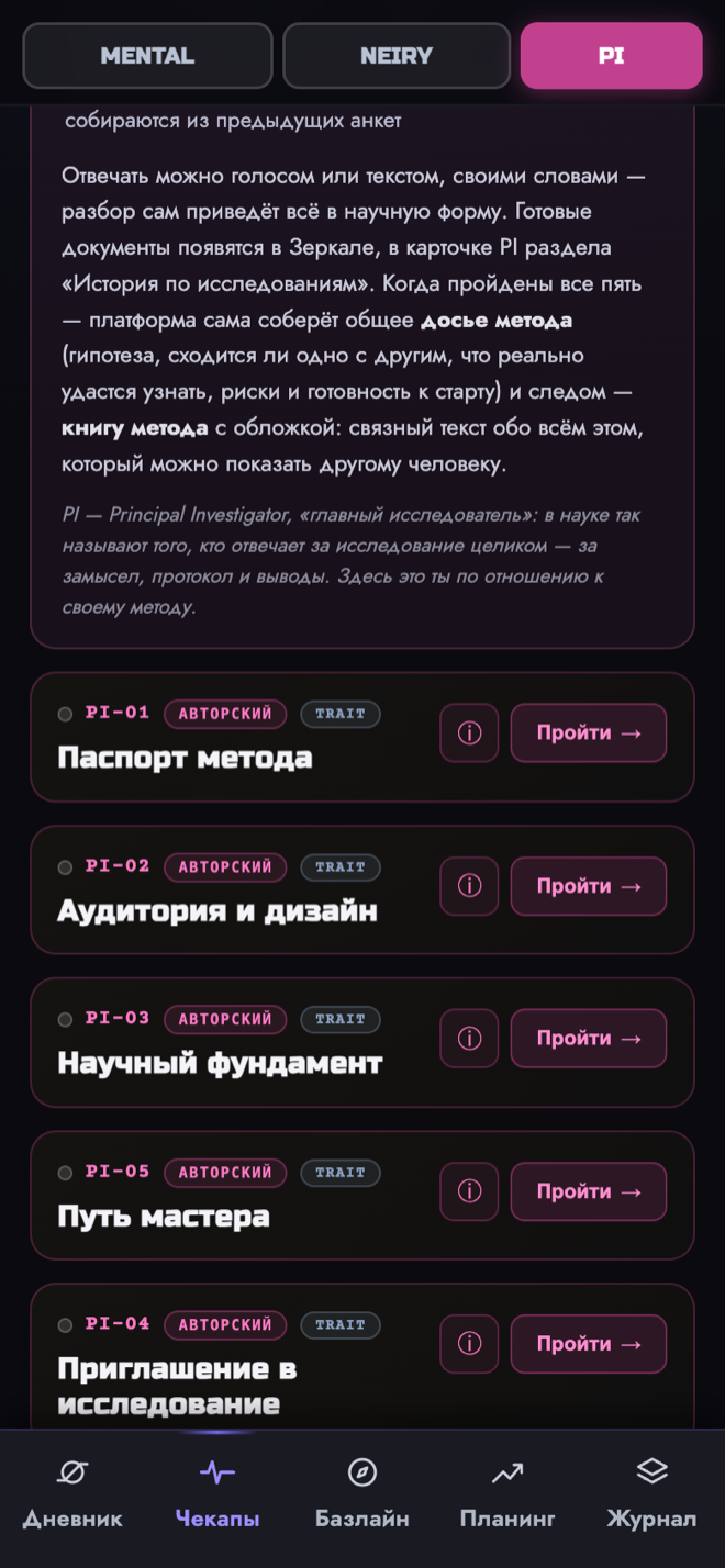 Чекапы · PI · пять анкет
