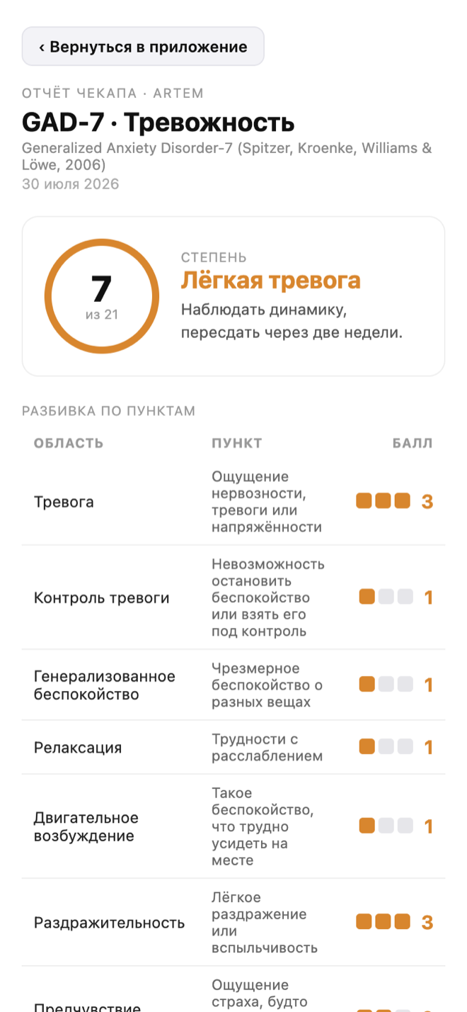 Отчёт по тесту · балл, степень, разбивка по пунктам