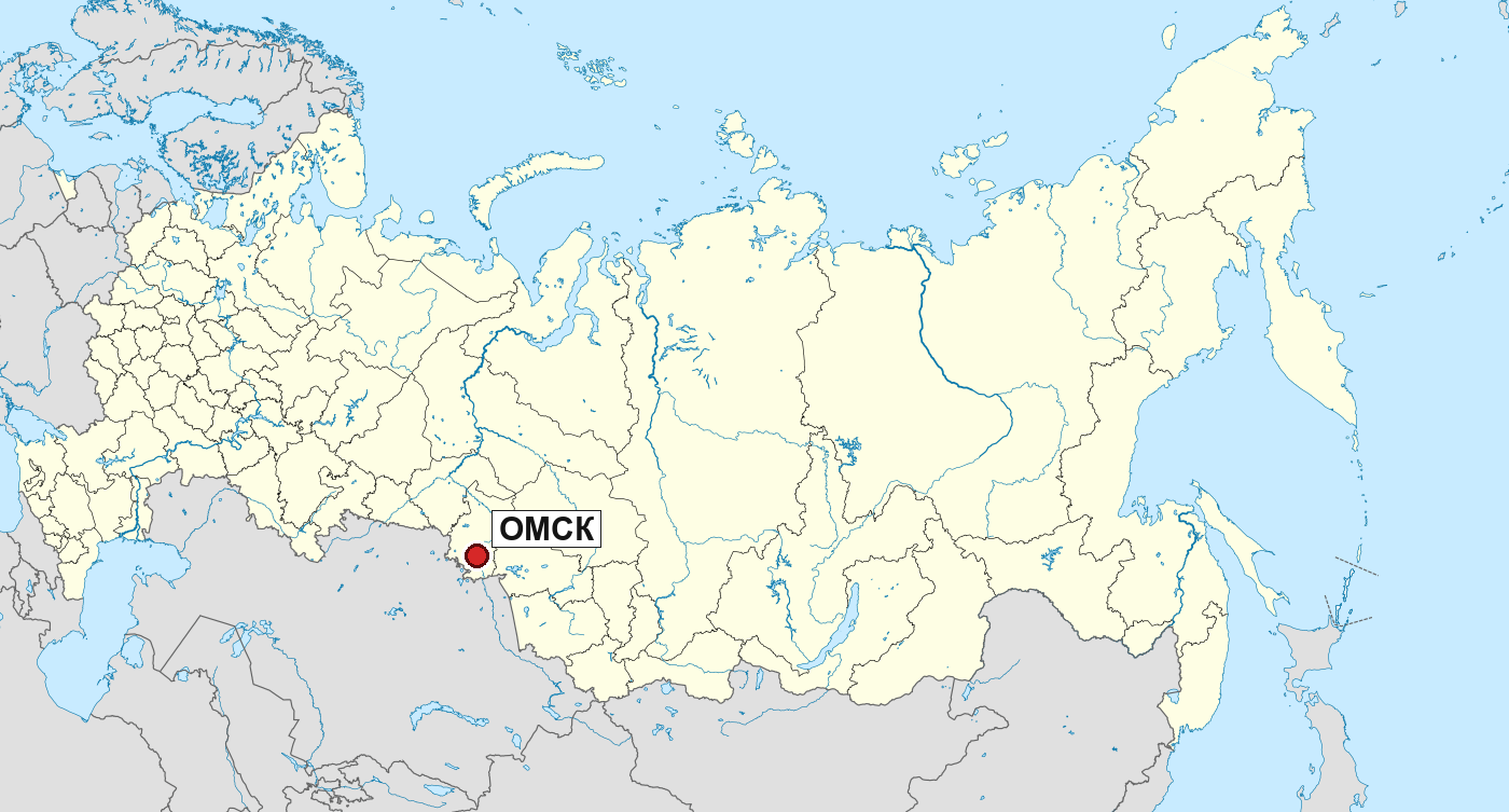 Омск на карте — юг Западной Сибири, у самой границы с Казахстаном.