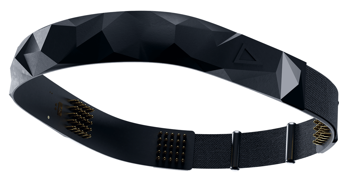 Neiry Headband — реальное фото устройства, позолоченные электроды на внутренней стороне обруча