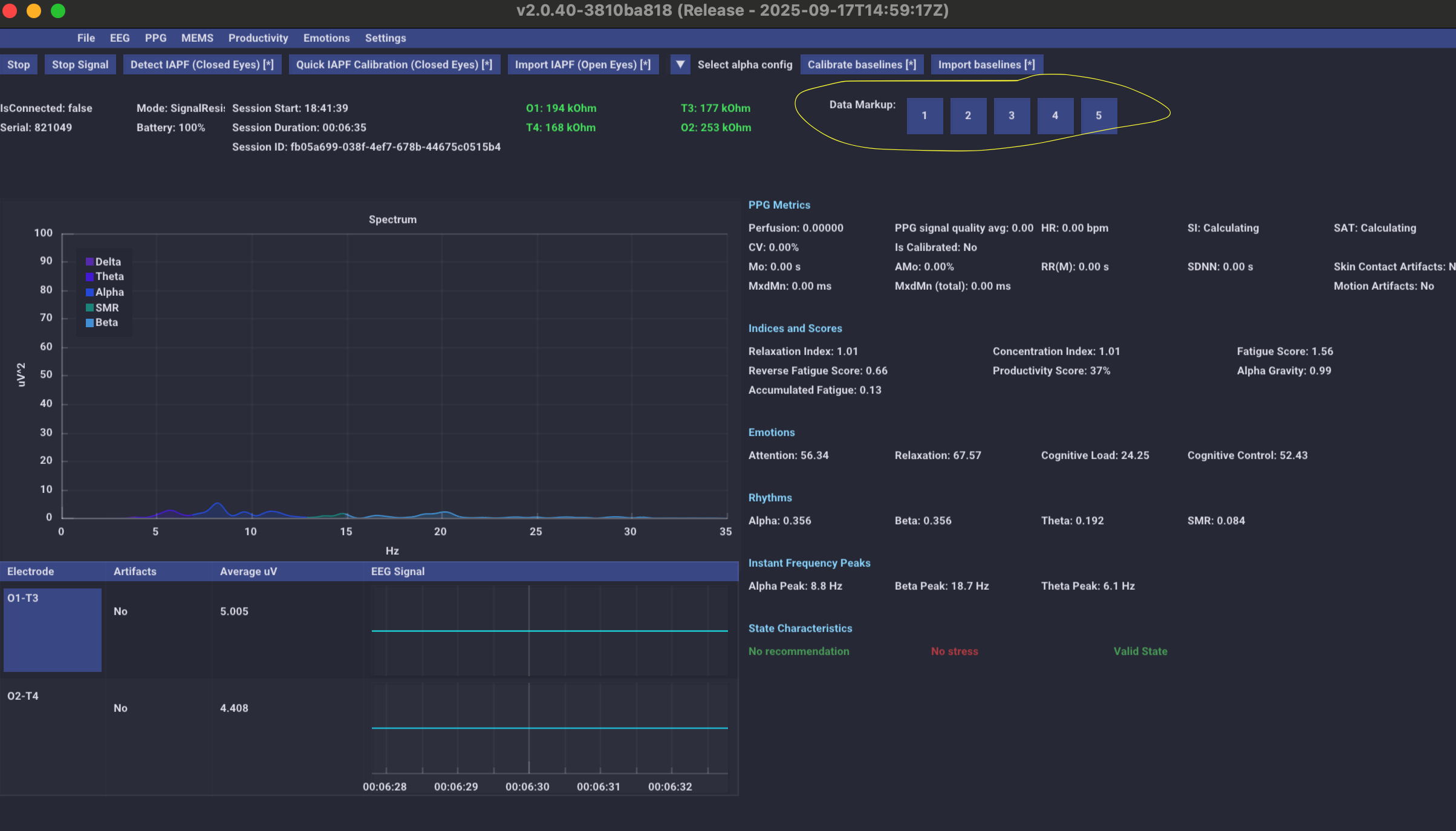 Кнопки Data Markup — крупный план