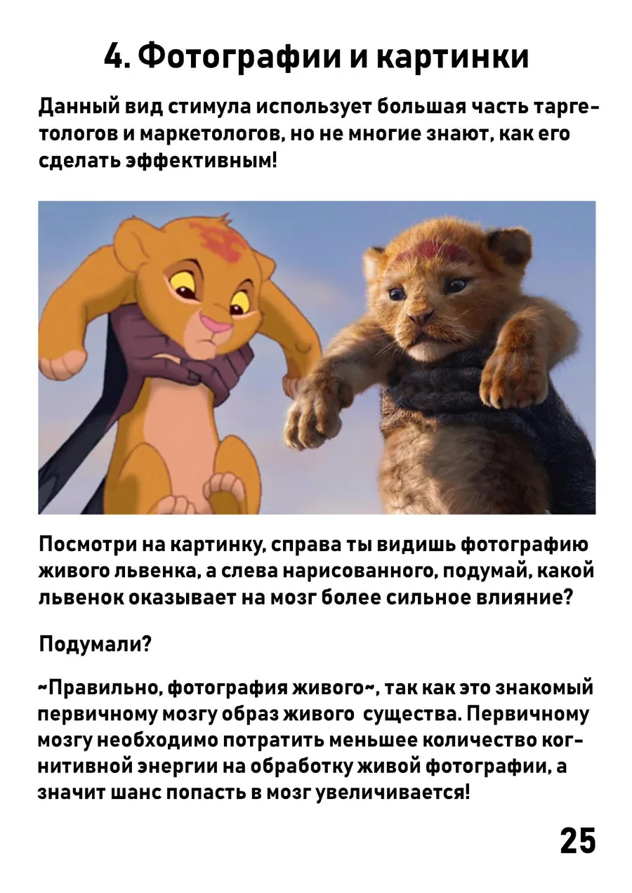 Нарисованный и живой львёнок — сравнение влияния на мозг
