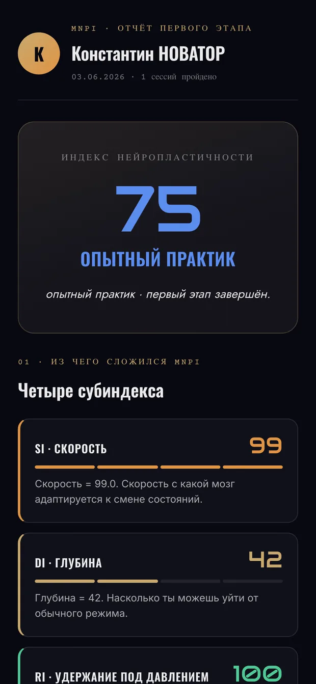 Экран «Отчёт MNPI» в приложении ex NIHILO